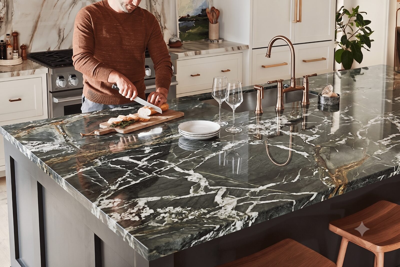 Dark marble kitchen island countertop Riverside CA