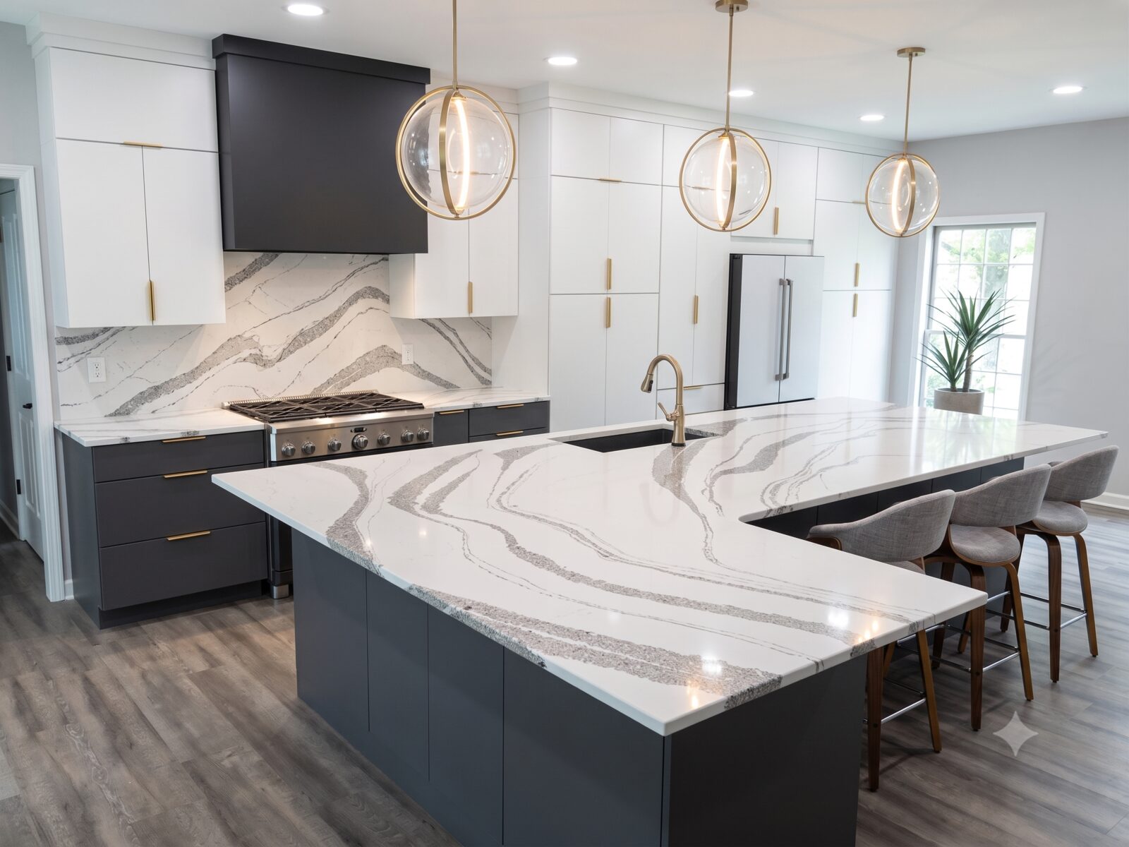 Veined quartz kitchen countertop Riverside County CA